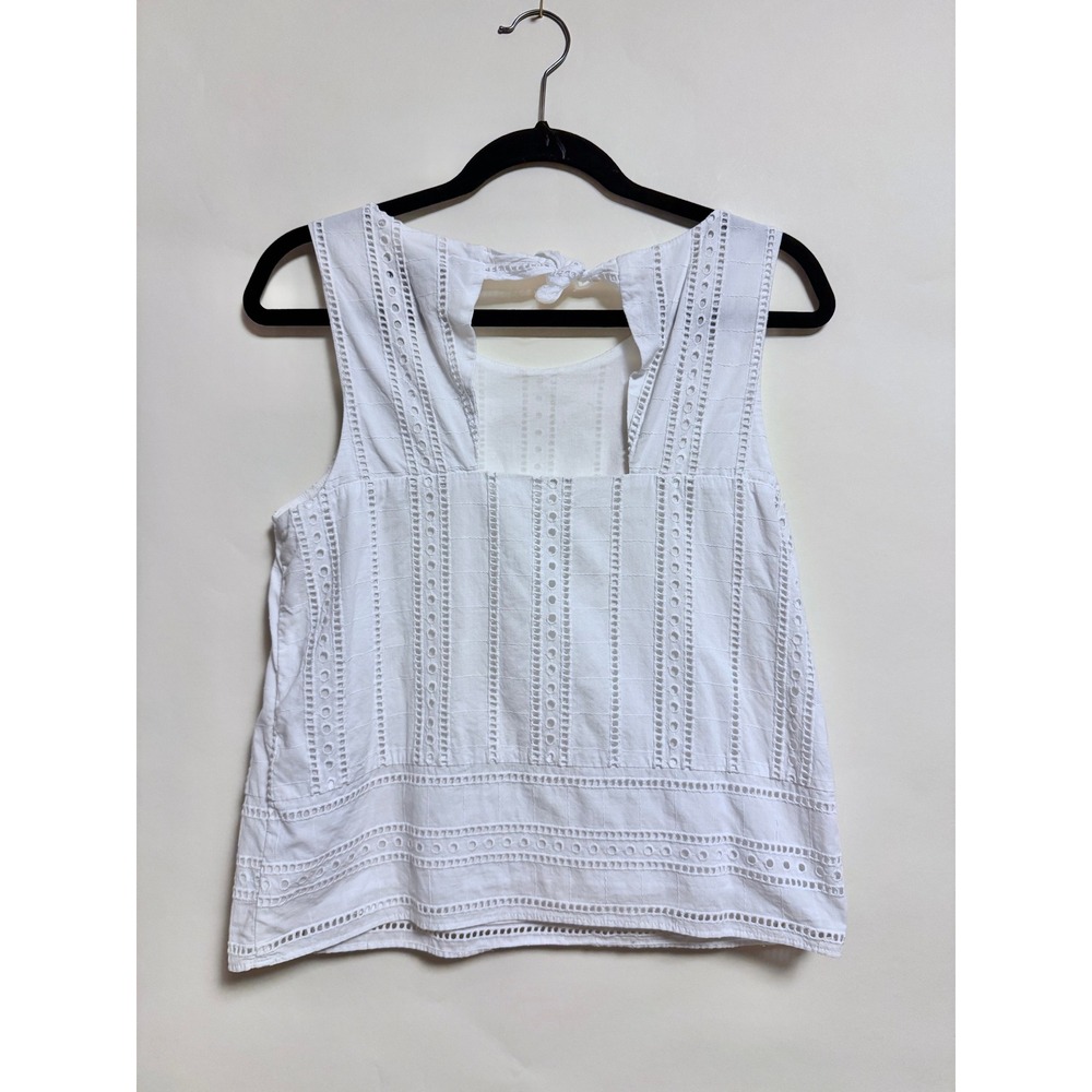 Banana Republic Eyelet Tank Top Small White Sleeveless Tie Back Coastal Hamptons